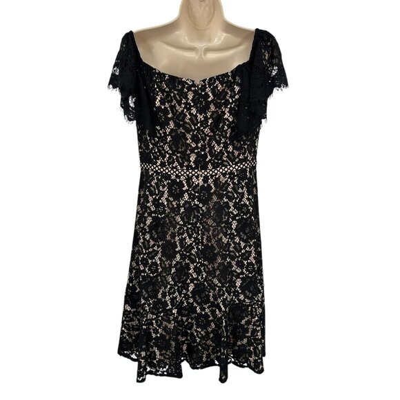 J.Crew Off-Shoulder Lace Dress Black & Nude Wedding Guest Cocktail $228 Size 6 - Picture 5 of 9